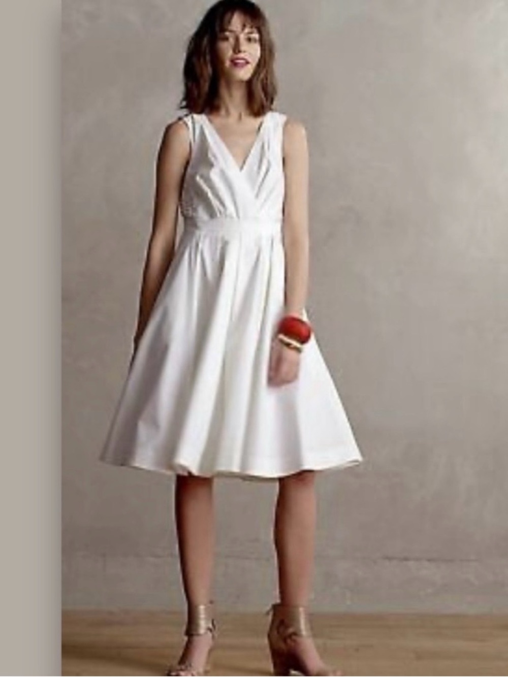 Anthropology Collette Dinnigan White Sleeveless V-Neck Trellis Dress